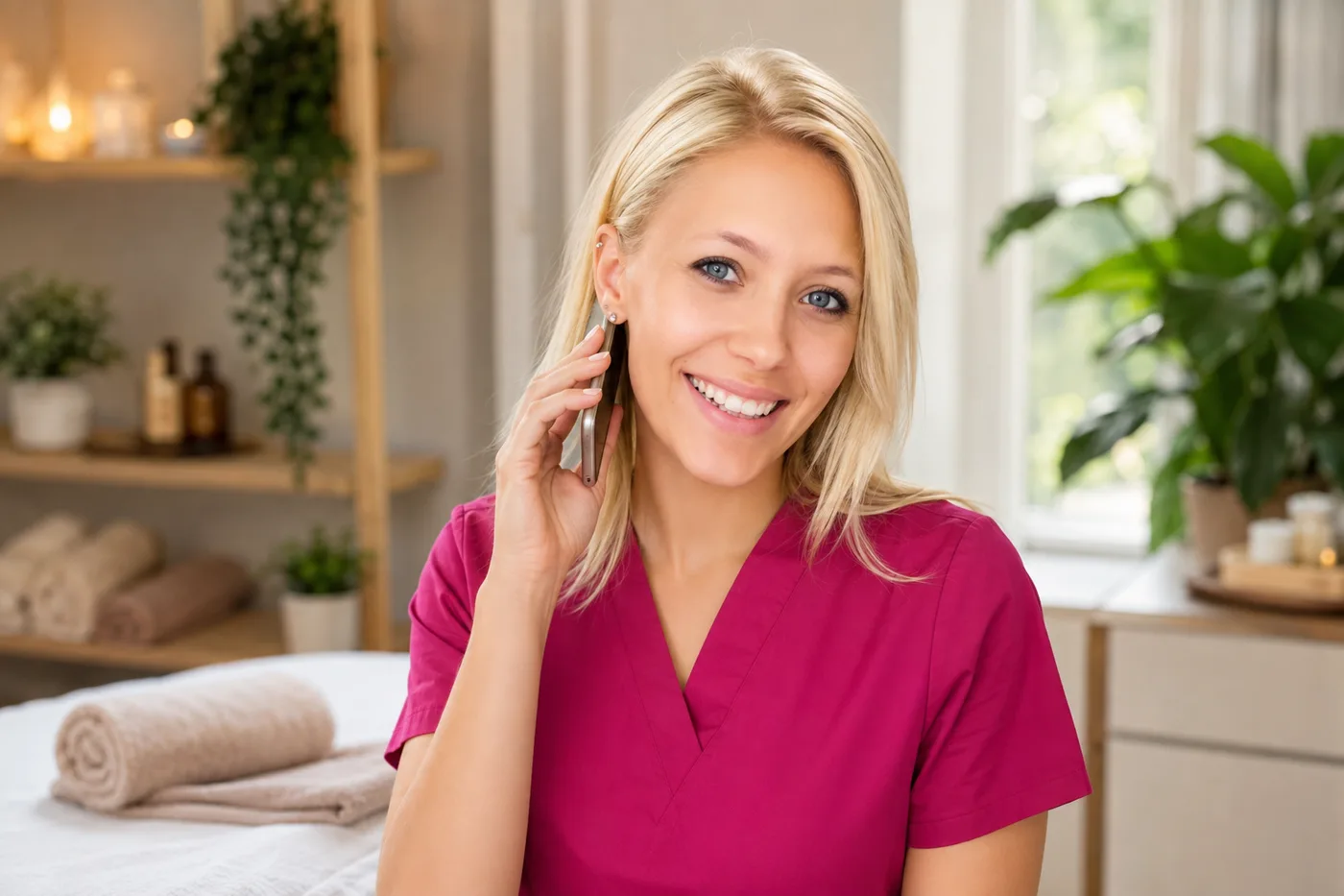 Masażystka z gabinetu Uwolnię Cię odbiera telefon od klienta